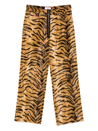 Martine Rose Tiger-print Zip-fly Trousers In Brown