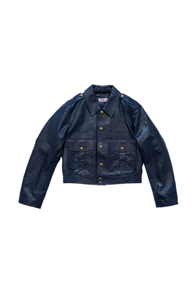 Martine Rose Uniform Leather Jacket Blue