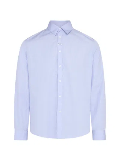 Martine Rose Vertical-stripe Logo-patch Shirt In Blue