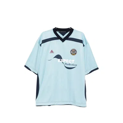 Martine Rose V-neck Striped T-shirt In Blue