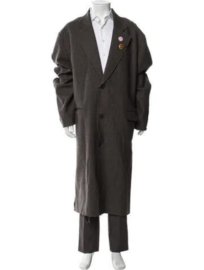 Pre-owned Martine Rose Wool Houndstooth Print Trench Coat In Brown