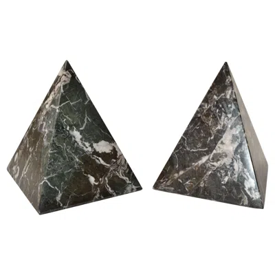 Pre-owned Martinelli Luce Set 2 Italian Green Marble Onyx Pyramid Table Base Lella, Massimo Vignelli Style