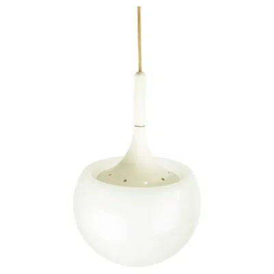 Pre-owned Martinelli Luce White Metal & Sandblasted Glass 1960s "mushroom" Pendant Lamp By