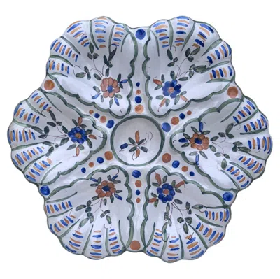 Pre-owned Martres Tolosane French Faience Oyster Plate With Flowers Moustiers Style Circa 1940 In Gray
