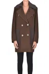 Martylo Double-breasted Coat With Knit Inserts In Brown