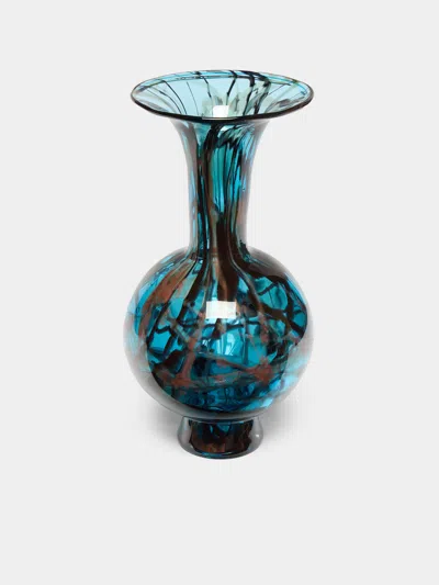 Martyn Thompson Studio Penny Swirl Hand-blown Glass Vase (13in/33cm) In Blue