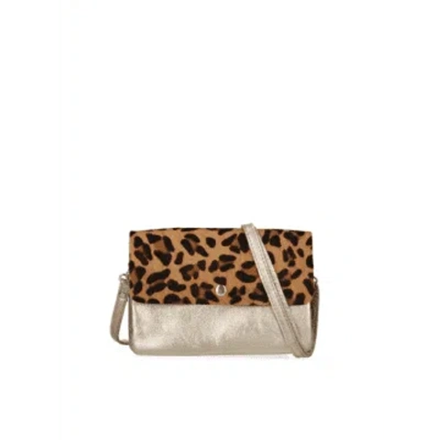 Maruti Leather Party Bag In Metallic Gold Leopard