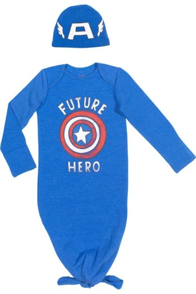 Marvel Babies'  2-piece Sleepwear Gown And Hat Set In Blue