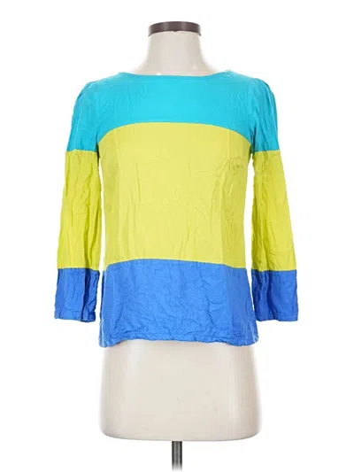 Pre-owned Marvel 3/4 Sleeve Top Blue Color Block Pattern Boatneck Tops