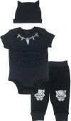 Marvel Avengers Bodysuit Pants & Hat Layette Set In Black