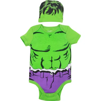 Marvel Babies'  Avengers Cosplay Bodysuit And Hat Set In Green