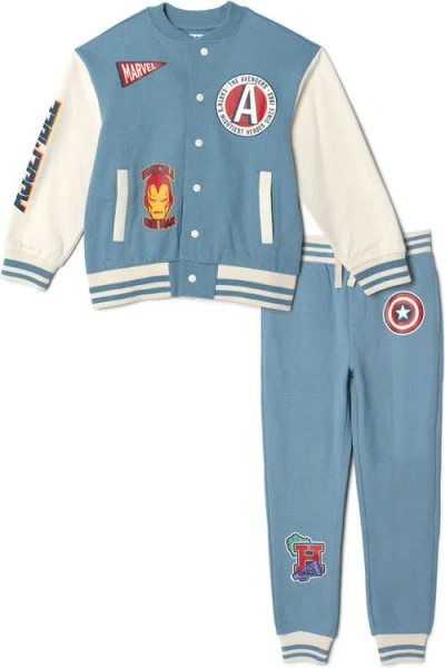 Marvel Kids'  Avengers Fleece Varsity Jacket And Pants Set In Blue