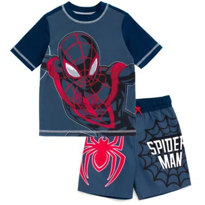 Marvel Kids'  Avengers Swimwear 2-piece Rashguard And Swim Trunks Set In Blue