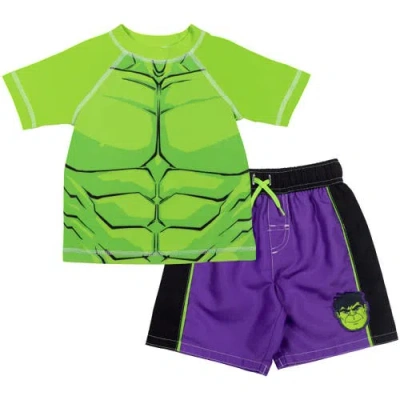Marvel Kids'  Avengers Swimwear 2-piece Rashguard And Swim Trunks Set In Multi