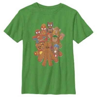 Marvel Kids' Boy's  Christmas Gingerbread Cookie Heroes  Graphic T-shirt In Green