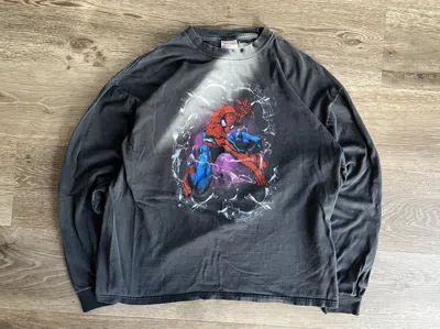 Pre-owned Marvel Comics X Vintage Faded Spider-man Shirt Long Sleeve In Black