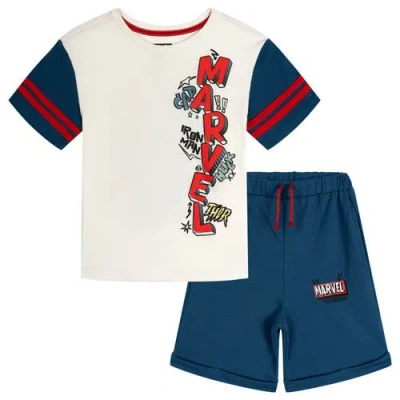 Marvel Kids'  Raglan Puff Graphic Tee And Drawstring Shorts Outfit In Blue