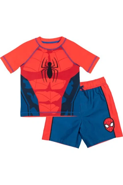 Marvel Kids'  Spider-man 2-piece Rash Guard And Swim Trunks Set In Blue