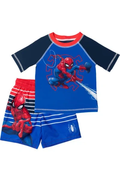 Marvel Kids'  Spider-man 2-piece Rash Guard And Swim Trunks Set In Blue