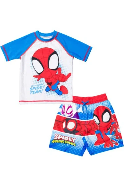 Marvel Kids'  Spider-man 2-piece Rash Guard And Swim Trunks Set In Blue