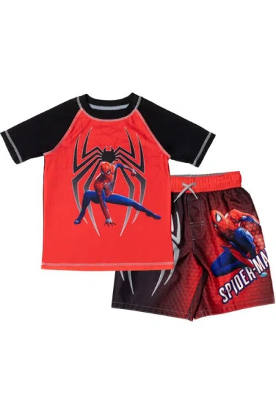Marvel Kids'  Spider-man 2-piece Rash Guard And Swim Trunks Set In Red