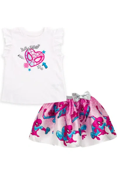 Marvel Kids'  Spider-man 2-piece T-shirt And Skirt Set In White