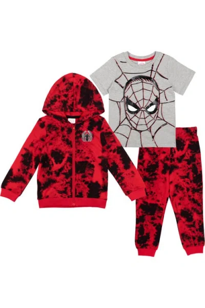 Marvel Kids'  Spider-man 3-piece Zip-up Hoodie And Pants Set In Red