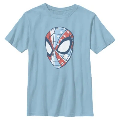 Marvel: Spider-man Kids'  Boy's Marvel Spider-man American Flag Mask Graphic T-shirt In Light Blue