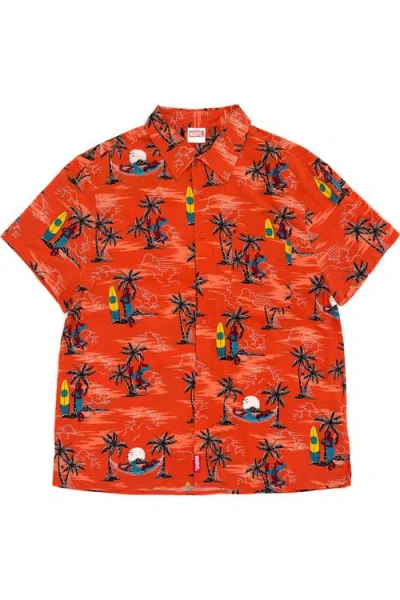 Marvel Spider-man Button Front Hawaiian Shirt In Spider Man Peach
