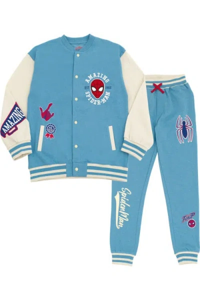 Marvel Kids'  Spider-man Fleece Varsity Jacket And Pants Set In Blue