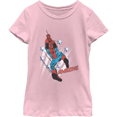 Marvel: Spider-man Kids'  Girl's Marvel Spider-man Amazing Stars Pose Graphic T-shirt In Light Pink