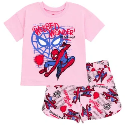 Marvel Kids'  Spider-man Girls' T-shirt And Shorts Set In Pink
