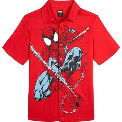Marvel Spider-man Hawaiian Short Sleeve Button Down Shirt In Red
