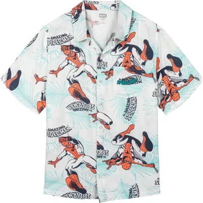 Marvel Spider-man Hawaiian Short Sleeve Button Down Shirt In Multi