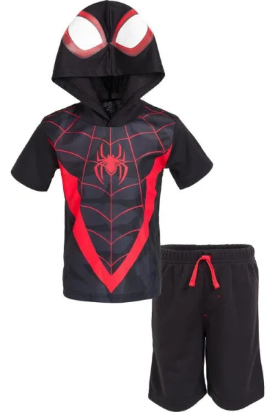 Marvel Kids'  Spider-man Hooded T-shirt And Shorts Set In Spider Man Camo Black