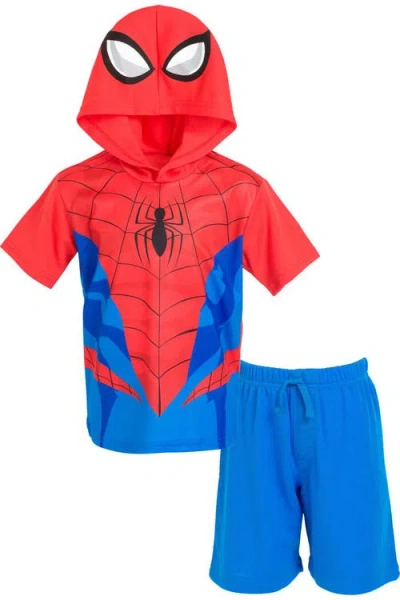 Marvel Kids'  Spider-man Hooded T-shirt And Shorts Set In Spider Man Red Blue