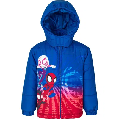 Marvel Kids'  Spider-man Hooded Zip-up Puffer Jacket In Blue
