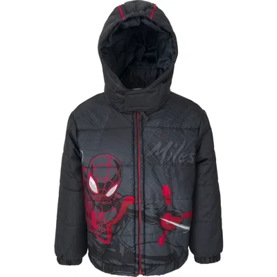 Marvel Kids'  Spider-man Hooded Zip-up Puffer Jacket In Black