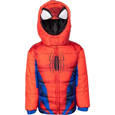 Marvel Kids'  Spider-man Hooded Zip-up Puffer Jacket In Red