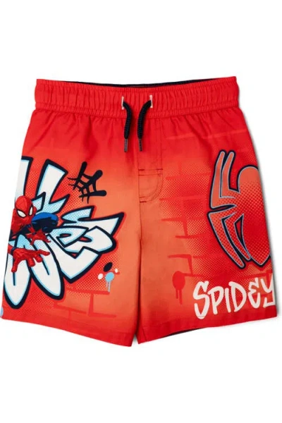 Marvel Kids'  Spider-man Upf 50+ Swim Trunks In Red