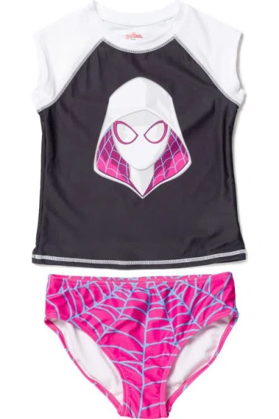 Marvel Kids'  Spider-verse 2-piece Swimwear Rash Guard And Bikini Bottom Set In Ghost Spider Pink