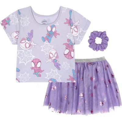 Marvel Kids'  Spidey And His Amazing Friends T-shirt And Tutu Skirt Set In Purple