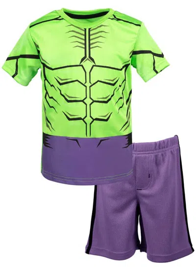 Marvel Kids'  T-shirt & Mesh Shorts Set In Hulk Green Purple