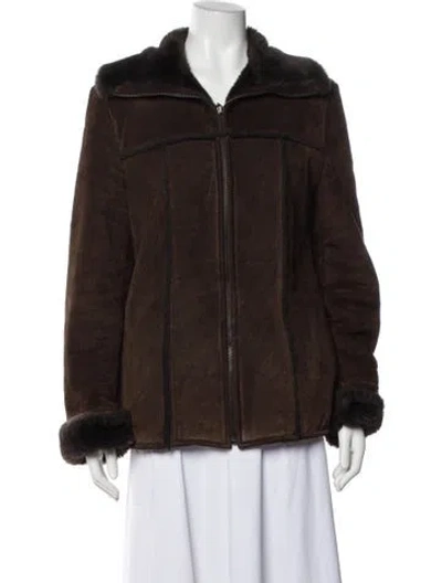 Pre-owned Marvin Richards Leather Faux Fur Coat In Brown