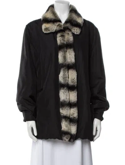 Pre-owned Marvin Richards Silk Printed Fur Coat In Black