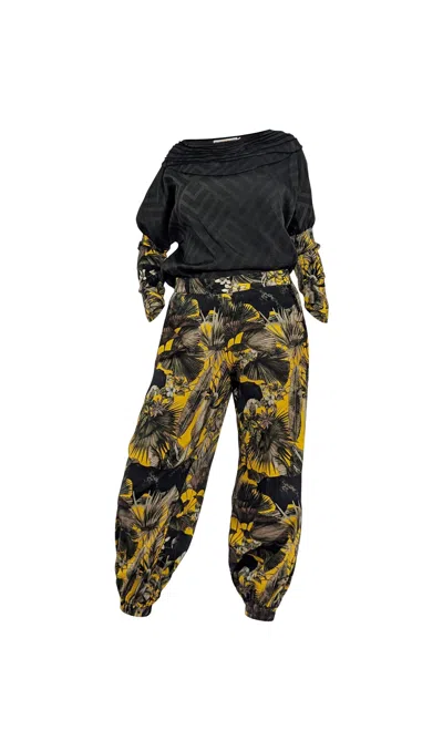 Mary&mary Women's Black / Yellow / Orange Golden Jungle Long Pants In Multi