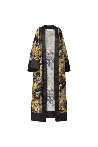Mary&mary Women's Black / Yellow / Orange Golden Jungle Maxi Kimono