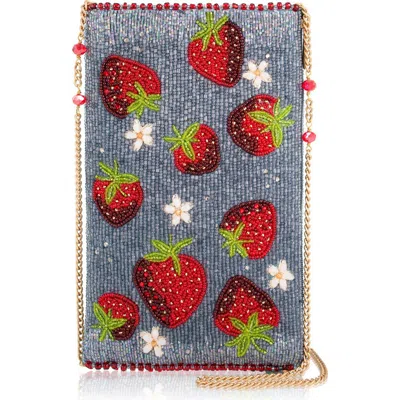 Mary Frances Accessories Strawberry Jam Crossbody Phone Bag In Blue