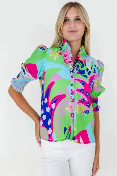 Mary George Harper Top In Paradise Punch In Green