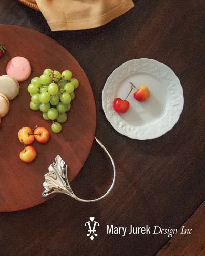 Mary Jurek Wood Shallow Platter With Leaf Handles In Metal